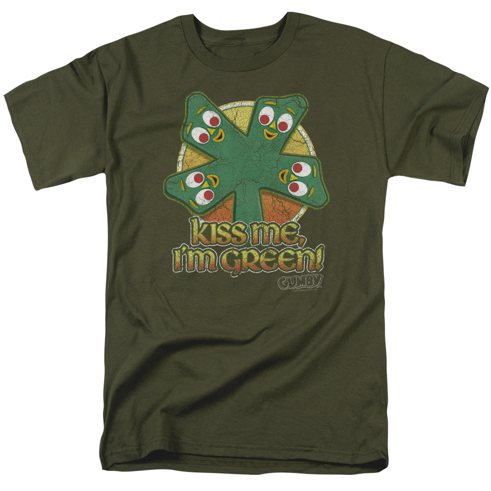 Gumby Kiss Me Mens T Shirt Military Green Officially Licensed