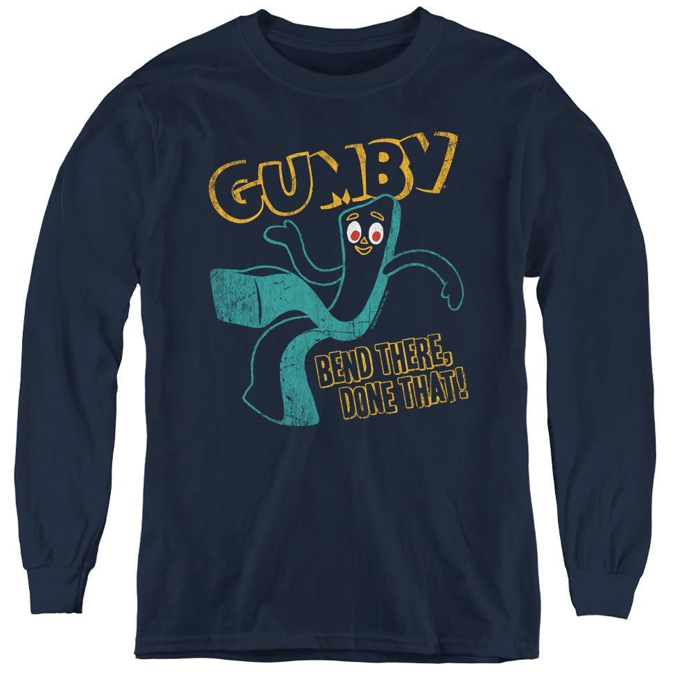 Gumby Bend There Long Sleeve Kids Youth T Shirt Navy