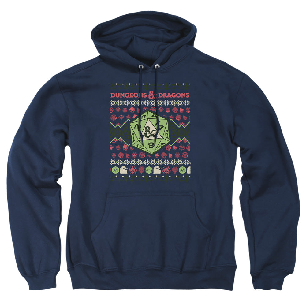 Dungeons And Dragons 20-Sided Dice Ugly Christmas Mens Hoodie Navy Officially Licensed