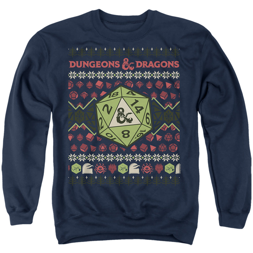 Dungeons And Dragons 20-Sided Dice Ugly Christmas Mens Crewneck Sweatshirt Navy