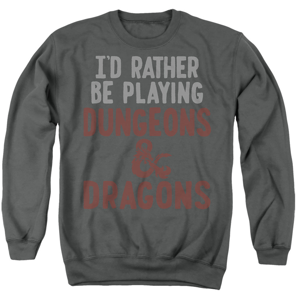 Dungeons And Dragons Rather Be Playing D&D Mens Crewneck Sweatshirt Charcoal