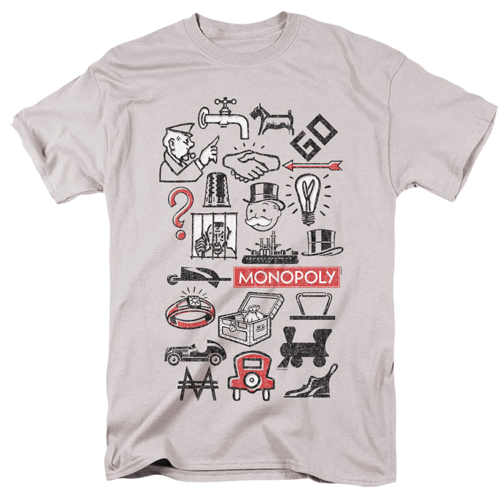 Monopoly Monopoly Icons Mens T Shirt Silver Officially Licensed
