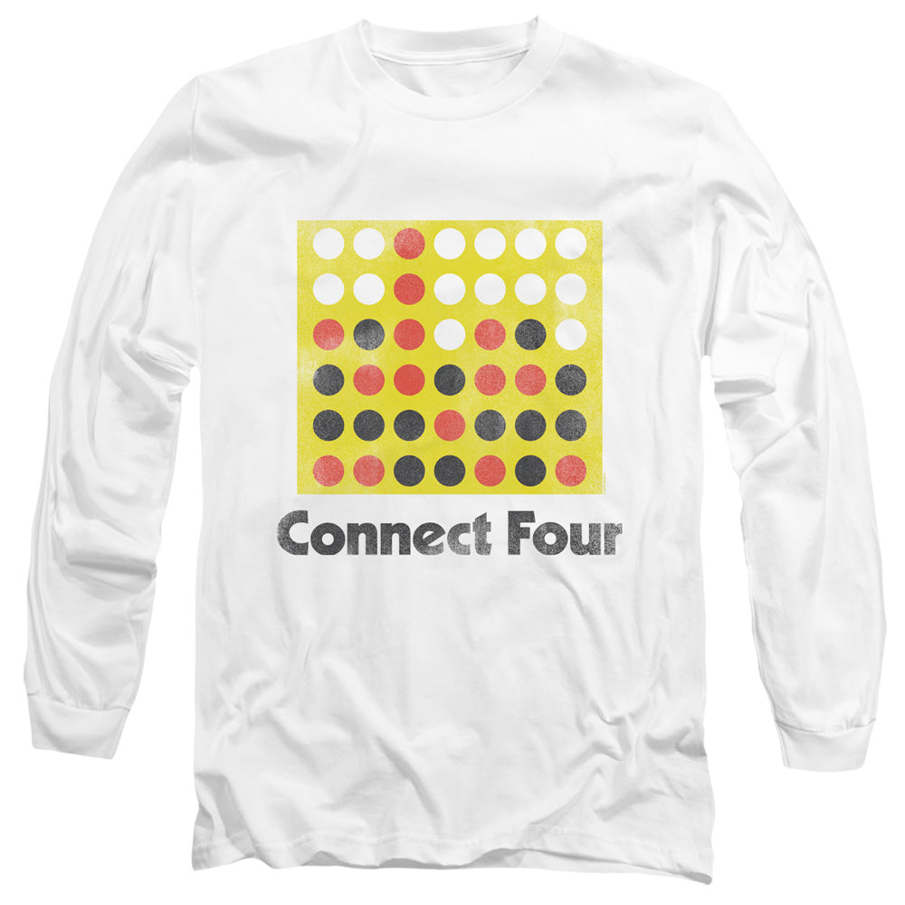 Connect Four Classic Logo Distressed Mens Long Sleeve Shirt White Officially Licensed