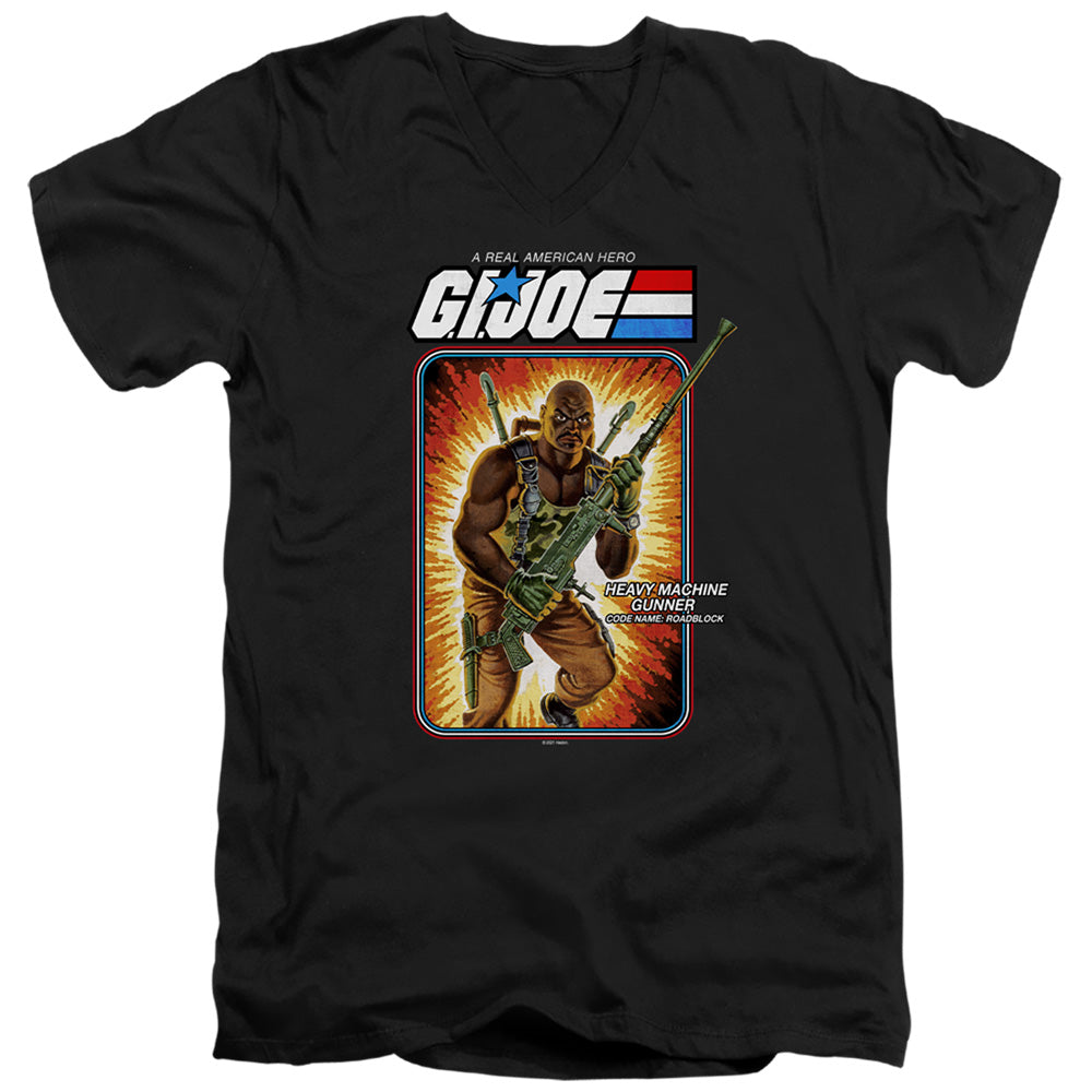 G.I. Joe Roadblock Card Mens Slim Fit V-Neck T Shirt Black Officially Licensed