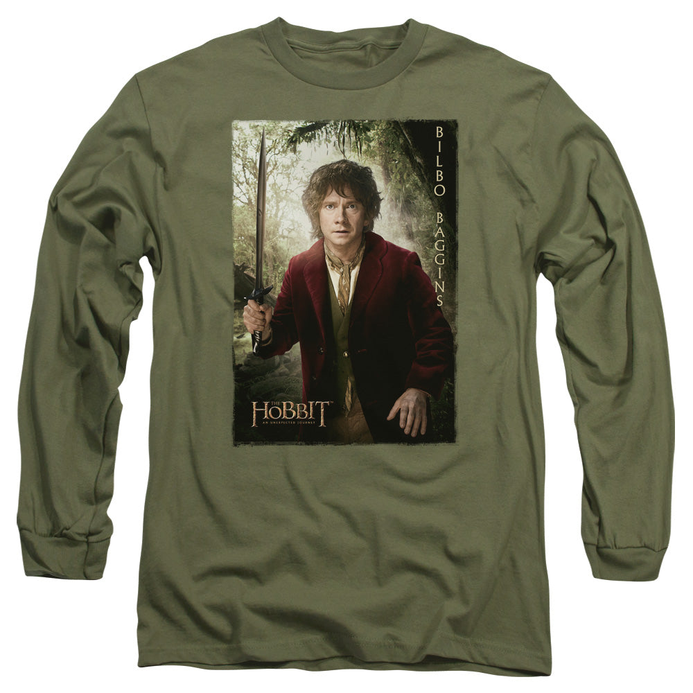 The Hobbit Bilbo Poster Mens Long Sleeve Shirt Military Green Officially Licensed