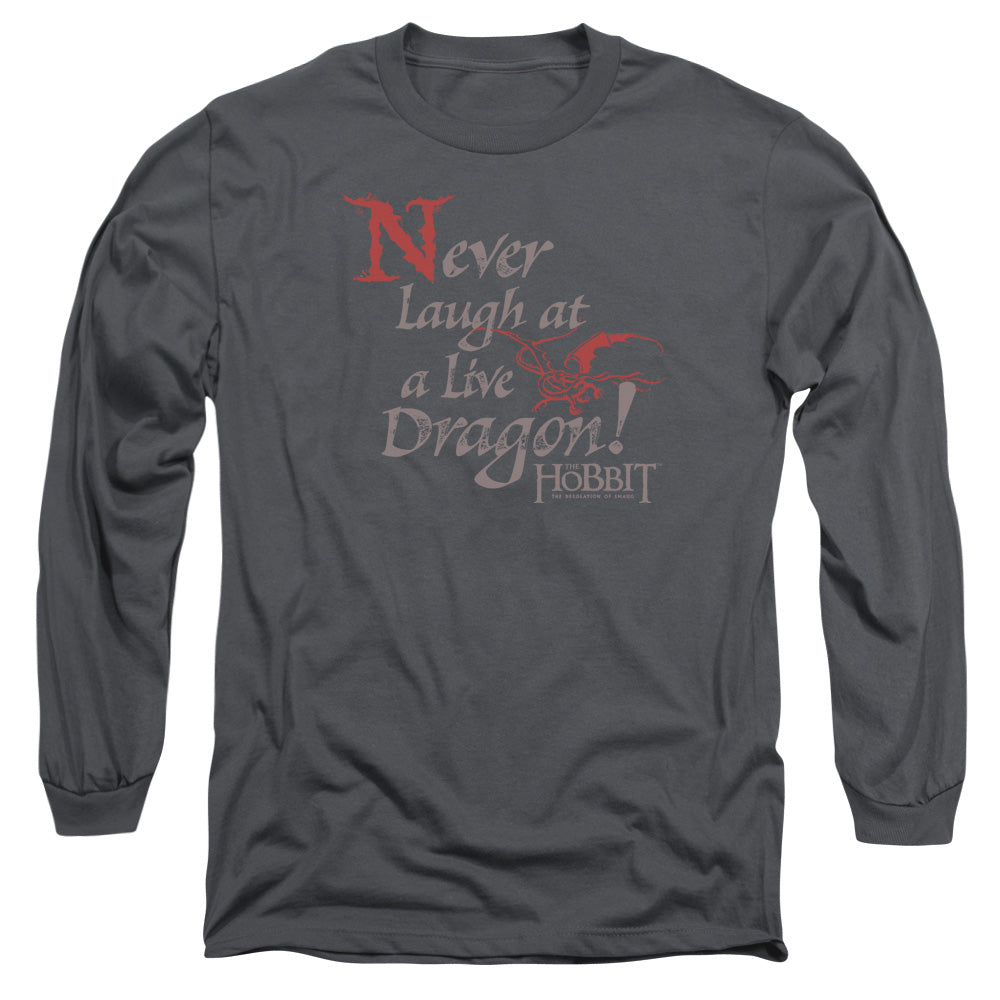 Hobbit Never Laugh Mens Long Sleeve Shirt Charcoal Officially Licensed