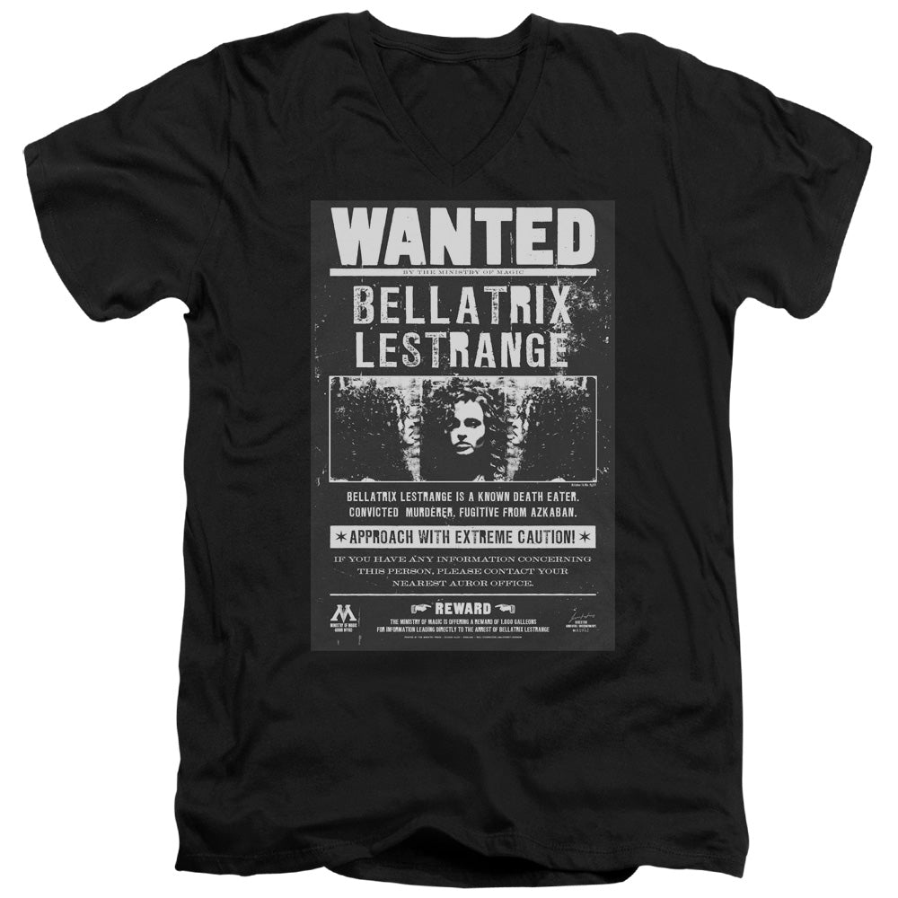 Harry Potter Wanted Bellatrix Mens Slim Fit V-Neck T Shirt Black Officially Licensed