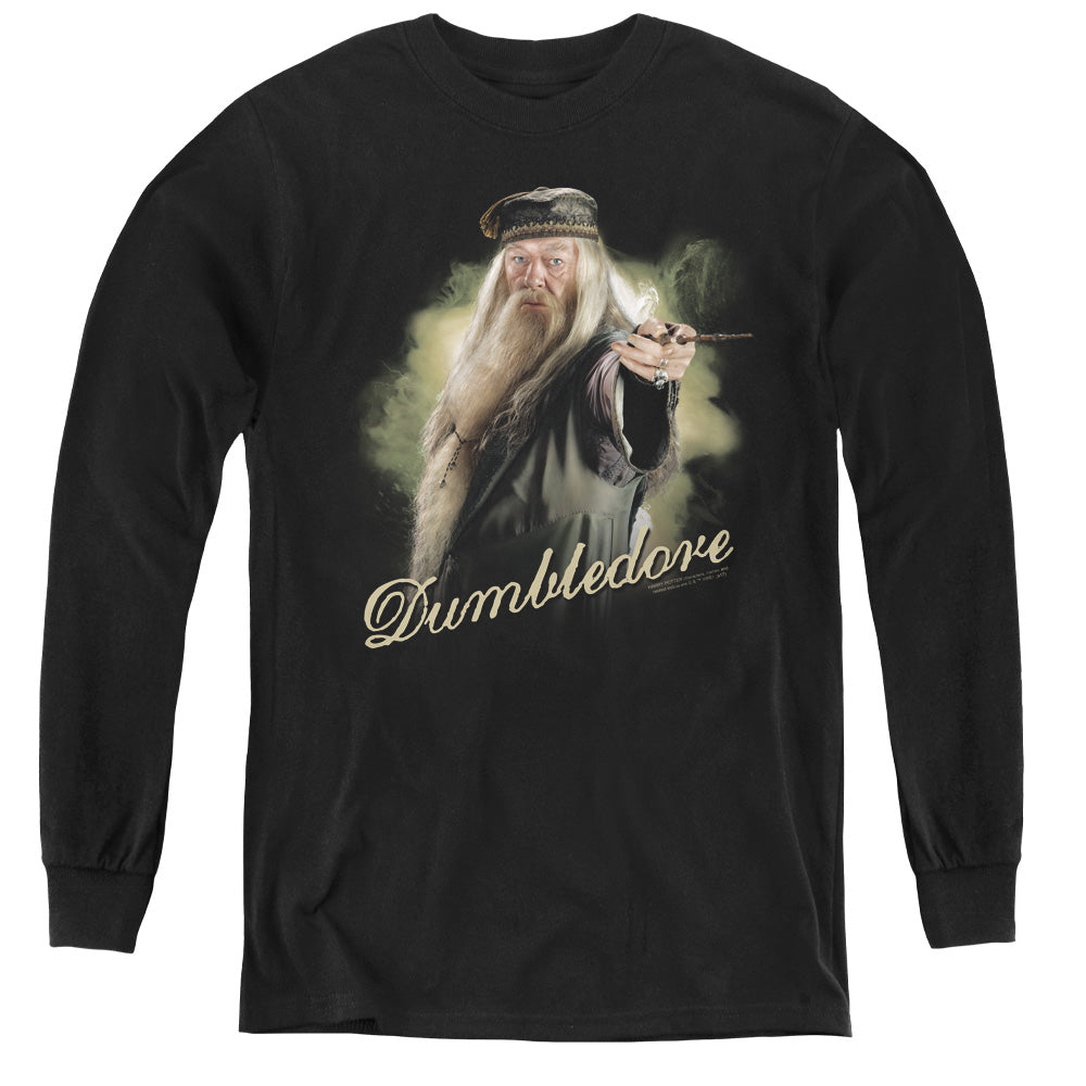 Harry Potter Dumbledore Wand Long Sleeve Kids Youth T Shirt Black Officially Licensed