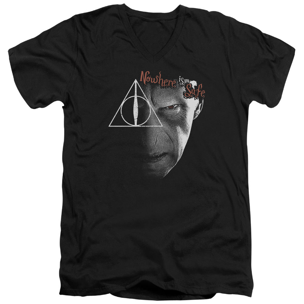 Harry Potter Nowhere is Safe Mens Slim Fit V-Neck T Shirt Black Officially Licensed