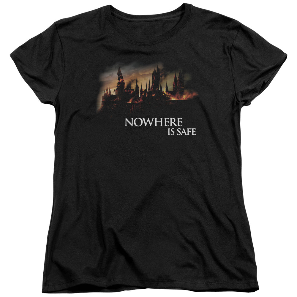 Harry Potter Burning Hogwarts Womens T Shirt Black Officially Licensed