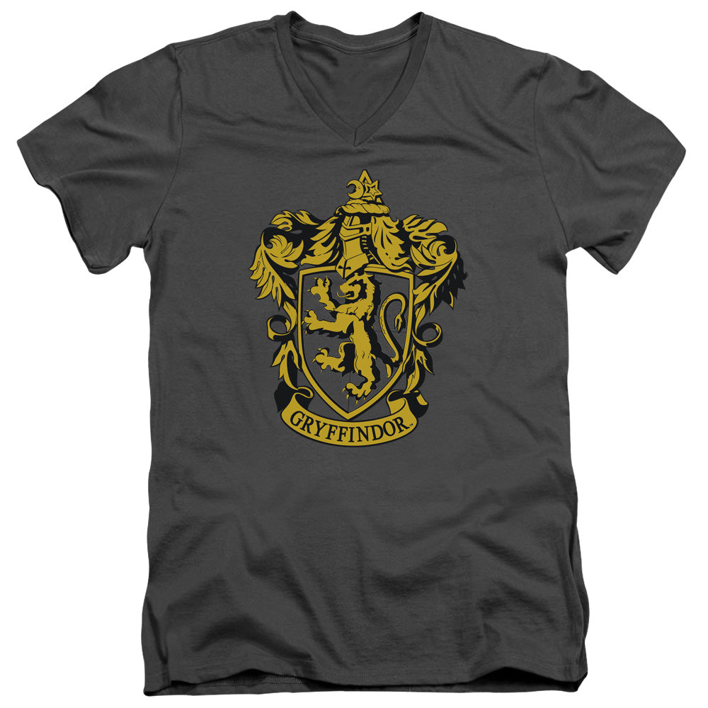 Harry Potter Gryffindor Crest Mens Slim Fit V-Neck T Shirt Charcoal Officially Licensed