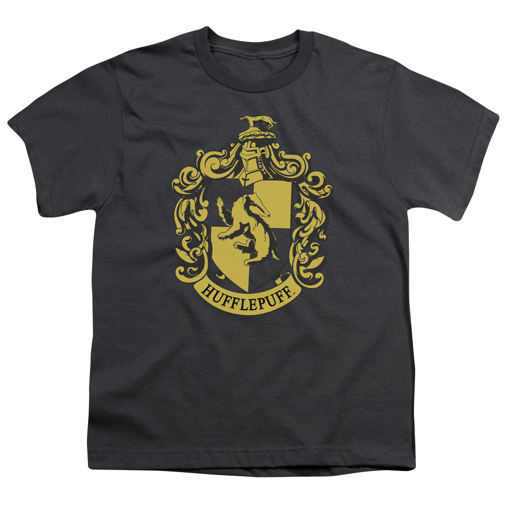 Harry Potter Hufflepuff Crest Kids Youth T Shirt Charcoal Officially Licensed