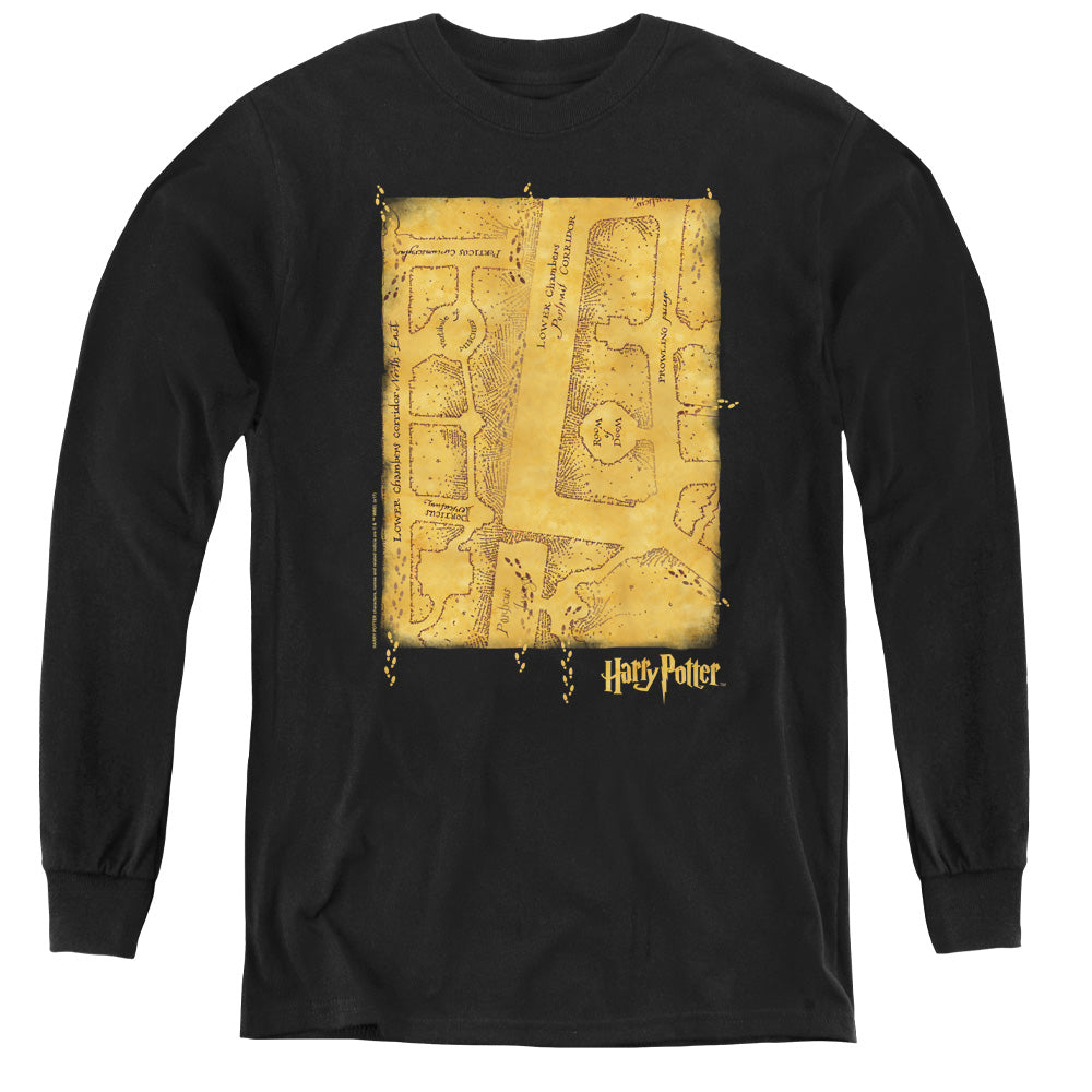 Harry Potter Marauders Map Interior Long Sleeve Kids Youth T Shirt Black Officially Licensed