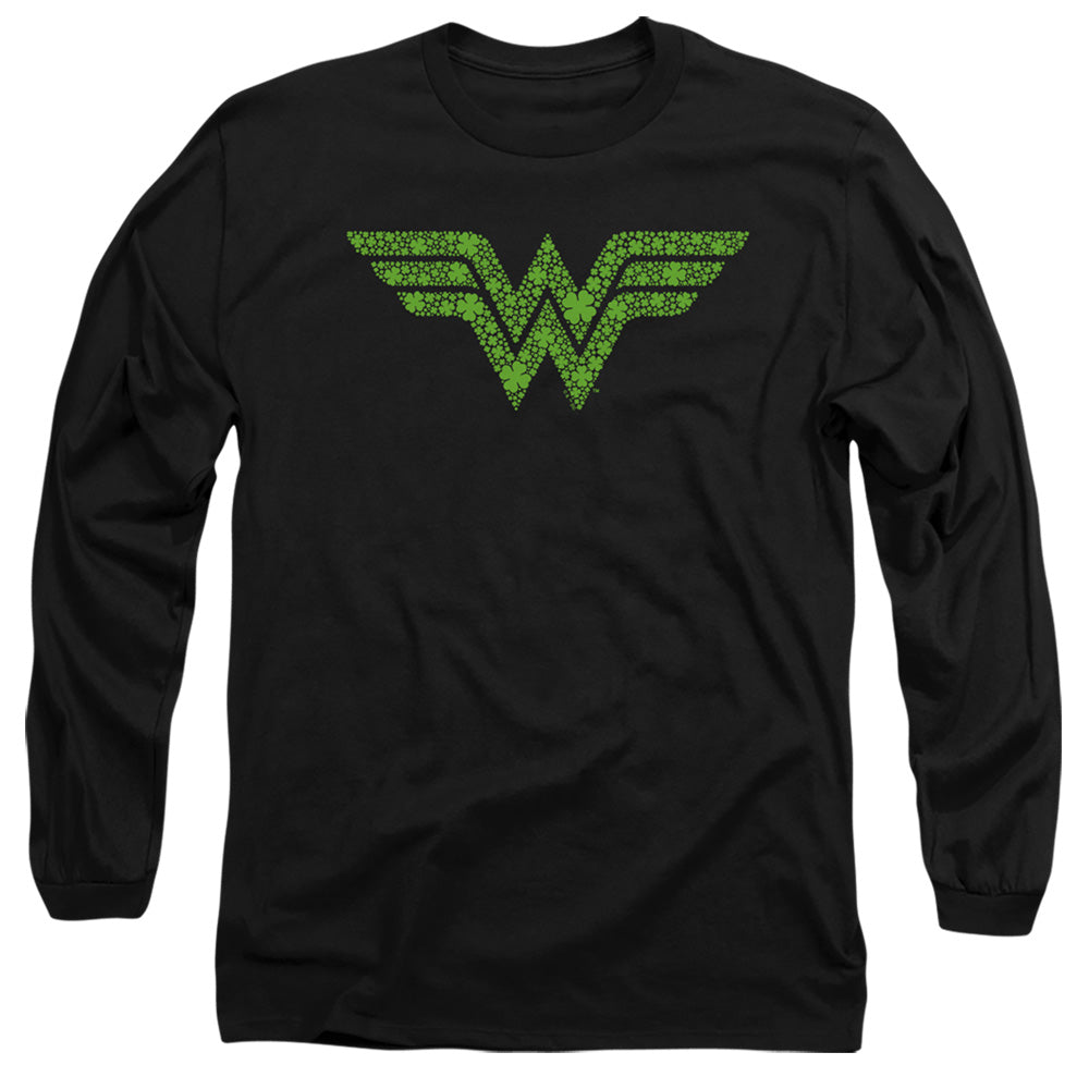 Wonder Woman St. Patrick'S Day Shamrock Logo Mens Long Sleeve Shirt Black Officially Licensed