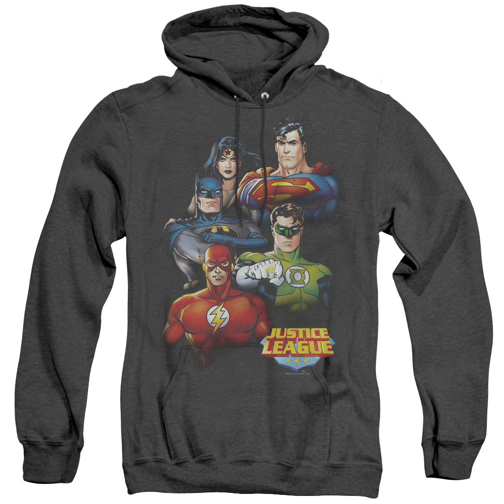Justice League Of America Group Portrait Mens Heather Hoodie Black Officially Licensed