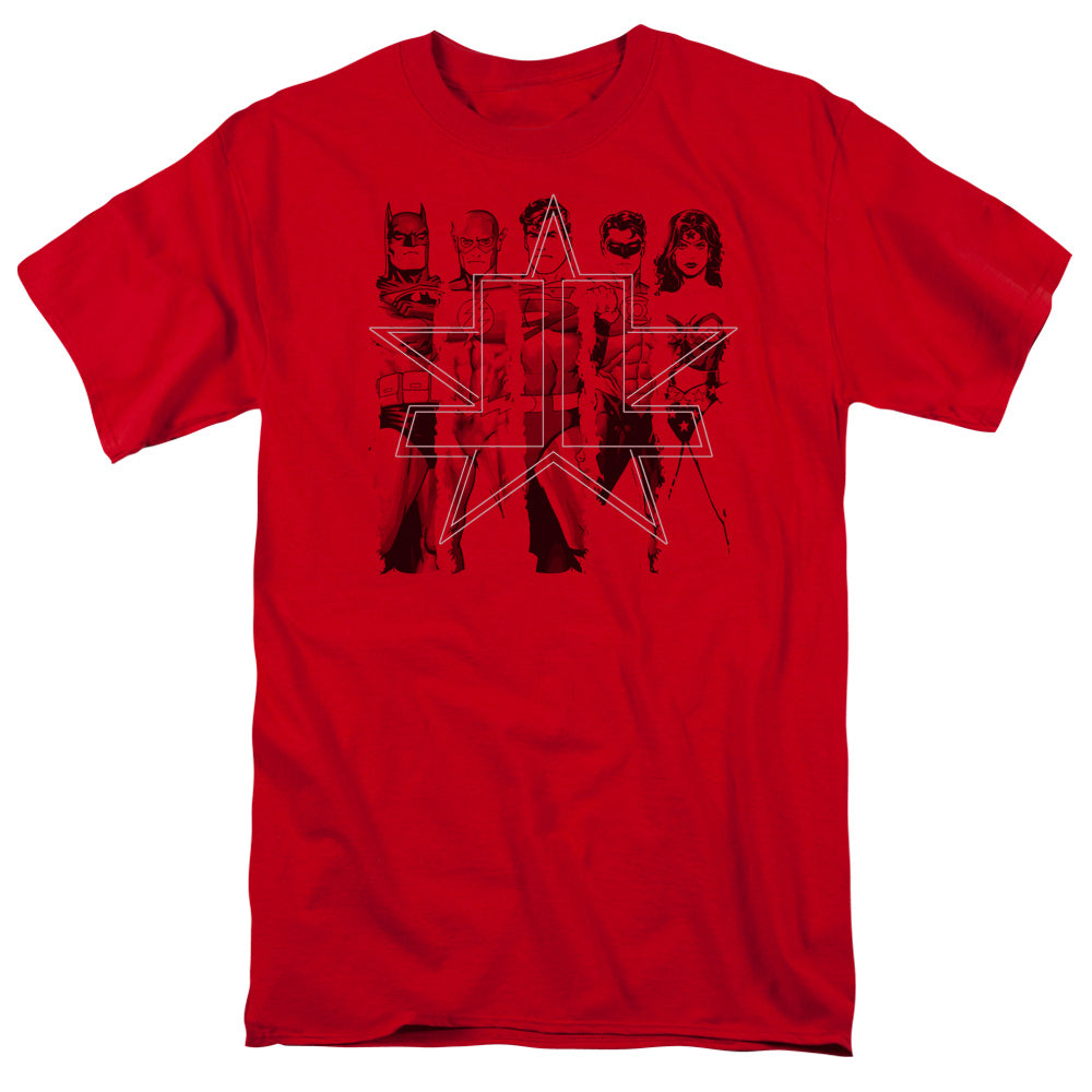 Justice League Of America Five Stars Mens T Shirt Red Officially Licensed