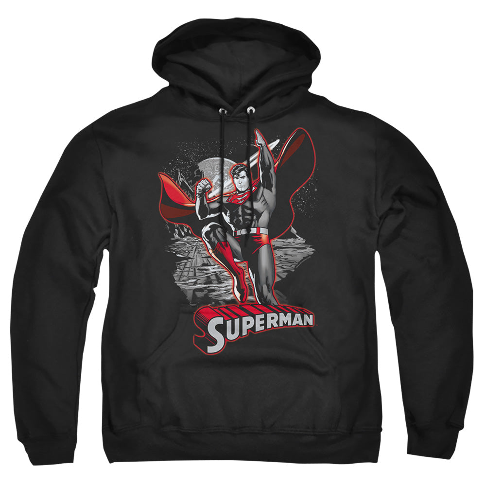 Justice League Of America Superman Red &Amp; Gray Mens Hoodie Black Officially Licensed