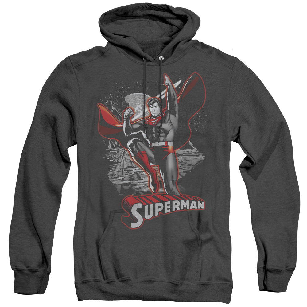 Justice League Of America Superman Red & Gray Mens Heather Hoodie Black Officially Licensed