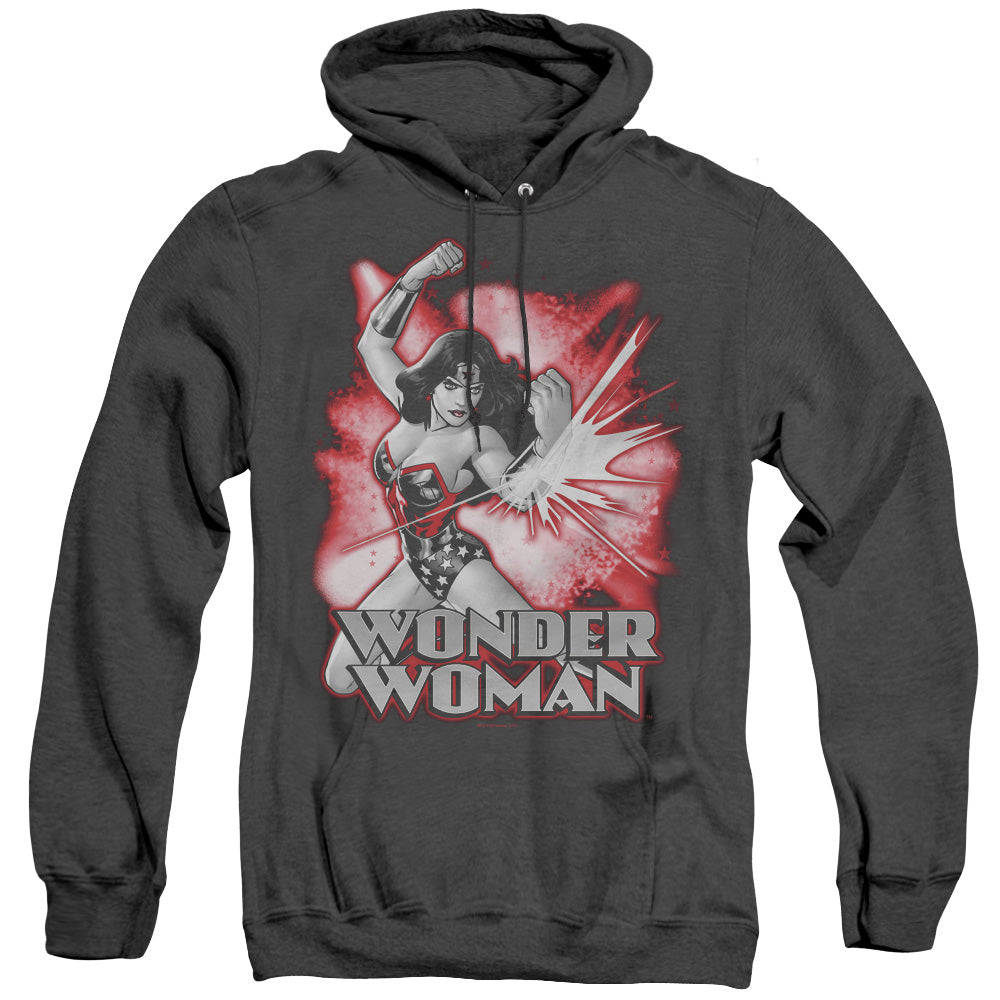 Justice League Of America Wonder Woman Red And Gray Heather Mens Hoodie Black Officially Licensed