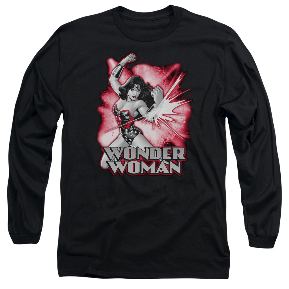 Jla Wonder Woman Red And Gray Mens Long Sleeve Shirt Black Officially Licensed