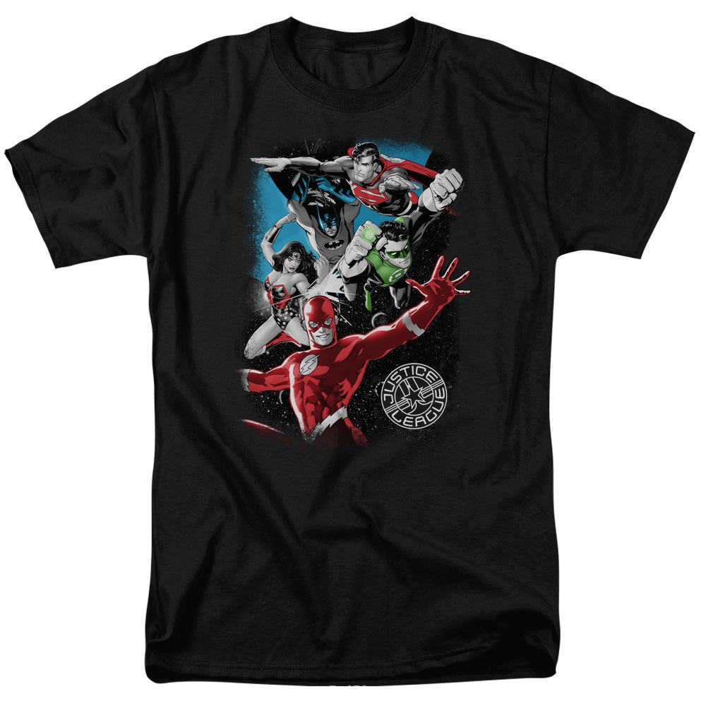 Justice League Of America Galactic Attack Mens T Shirt Black Officially Licensed