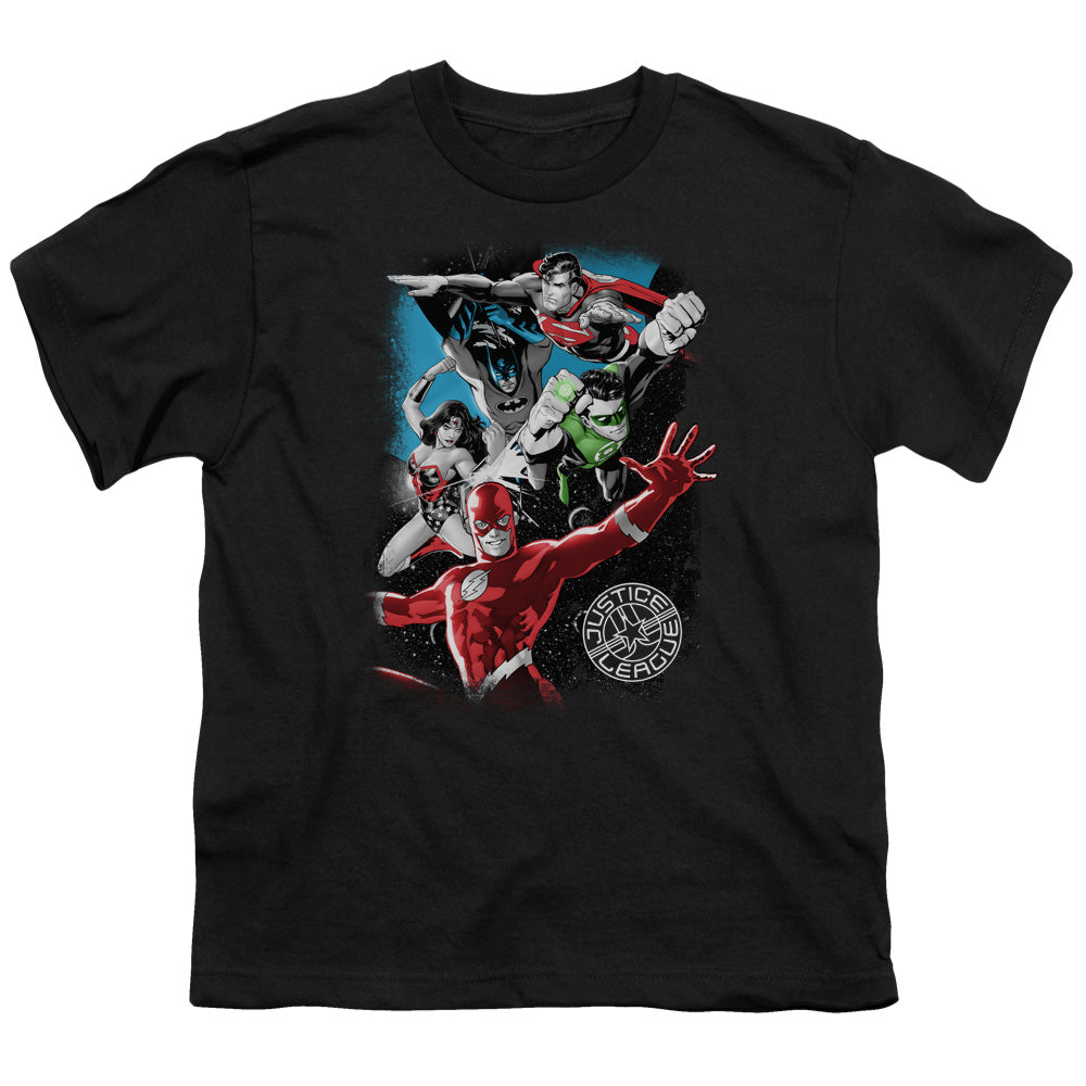 Justice League Galactic Attack Kids Youth T Shirt Black Officially Licensed