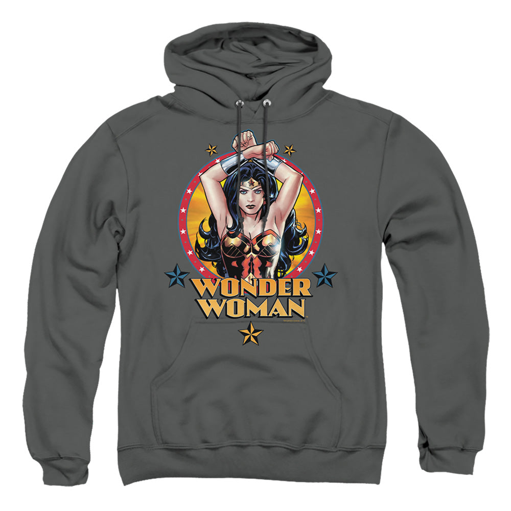 Justice League Of America Powerful Woman Mens Hoodie Charcoal Officially Licensed