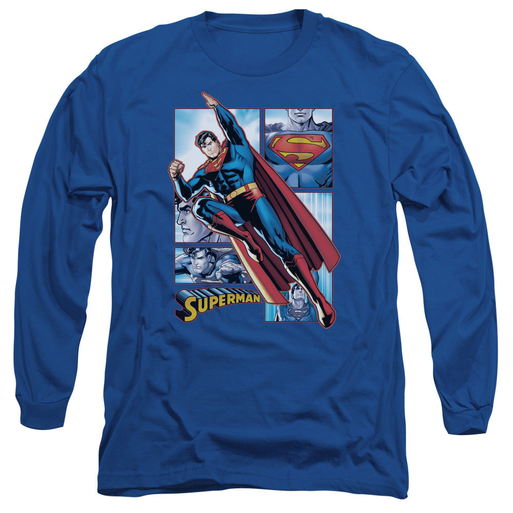 Jla Superman Panels Mens Long Sleeve Shirt Royal Officially Licensed