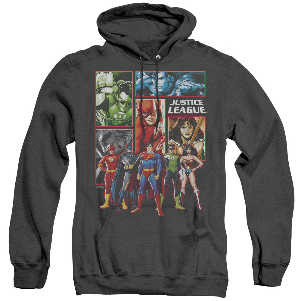 Justice League Of America Justice League Panels Mens Heather Hoodie Black Officially Licensed
