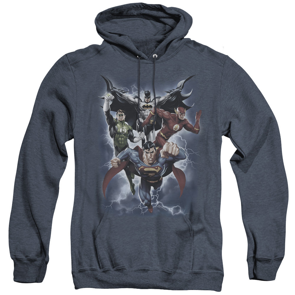 Justice League Of America The Coming Storm Heather Mens Hoodie Navy Officially Licensed