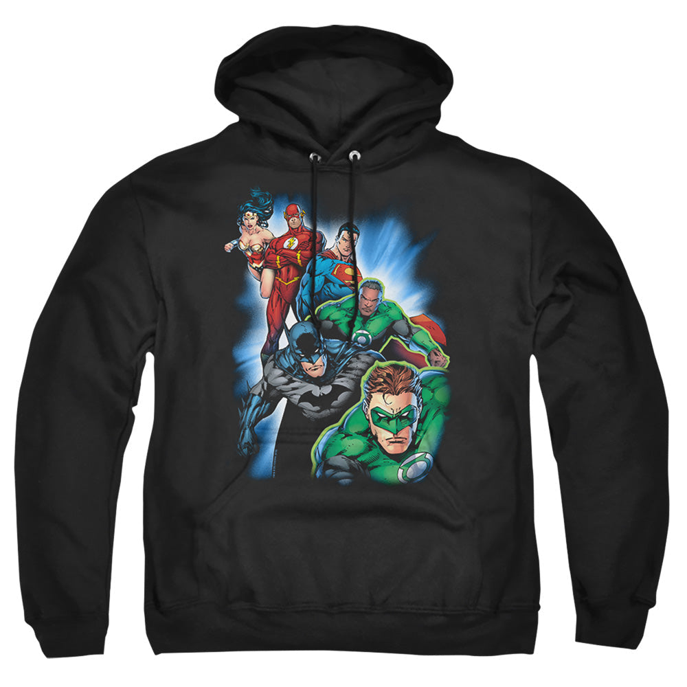 Justice League Of America Heroes Unite Mens Hoodie Black Officially Licensed