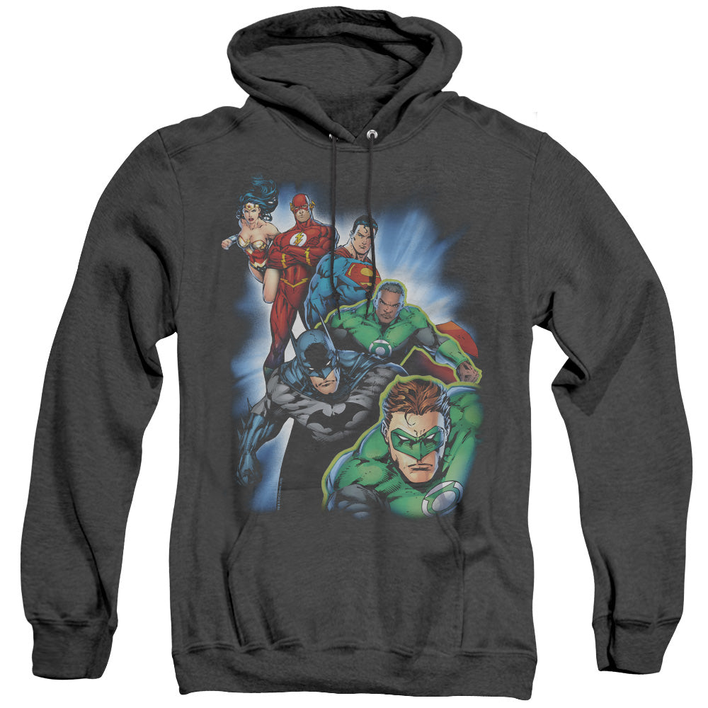 Justice League Of America Heroes Unite Mens Heather Hoodie Black Officially Licensed