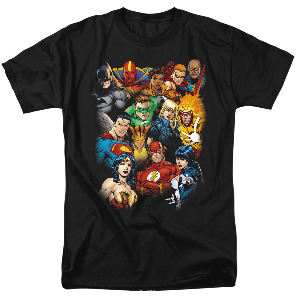 Justice League Of America The Leagues All Here Mens T Shirt Black Officially Licensed