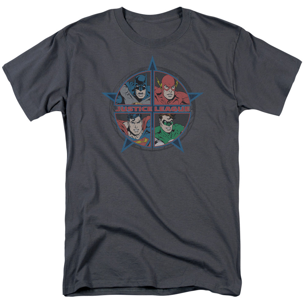 Justice League Of America Four Heroes Mens T Shirt Charcoal Officially Licensed