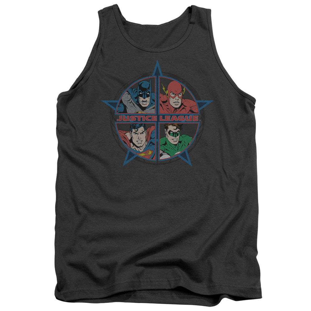 Justice League Four Heroes Mens Tank Top Shirt Charcoal Officially Licensed