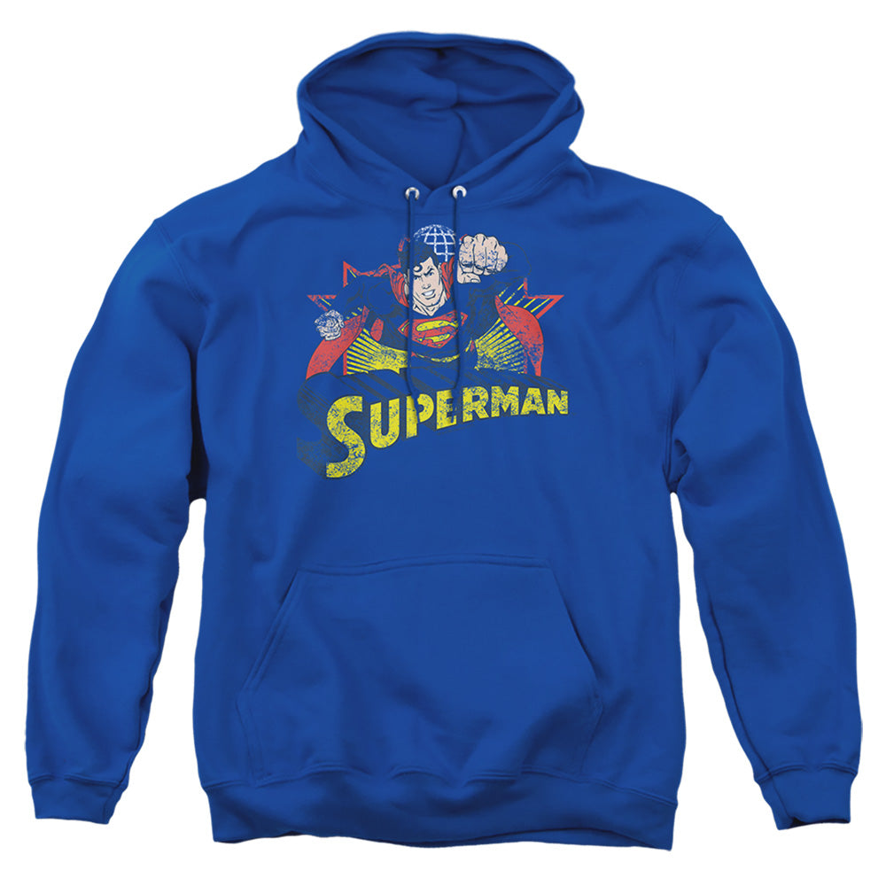 Justice League Of America Superman Rough Distress Mens Hoodie Royal Blue Officially Licensed