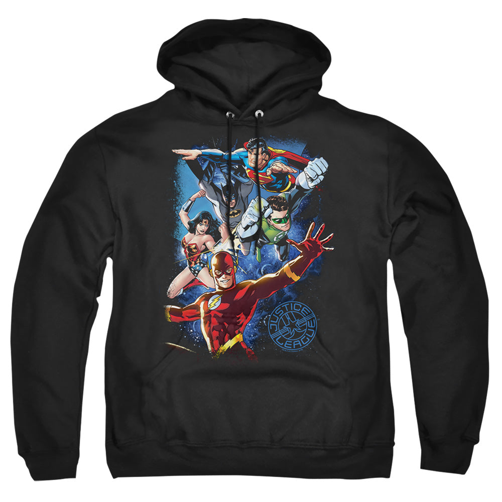 Justice League Of America Galactic Attack Color Mens Hoodie Black Officially Licensed