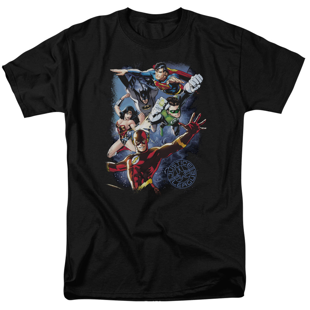 Justice League Of America Galactic Attack Color Mens T Shirt Black Officially Licensed