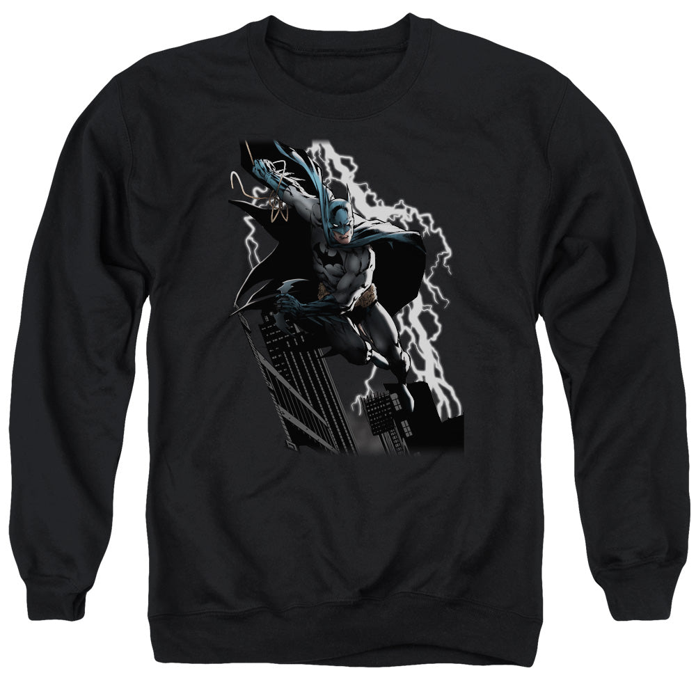 Justice League Lighting Crashes Mens Crewneck Sweatshirt Black Officially Licensed