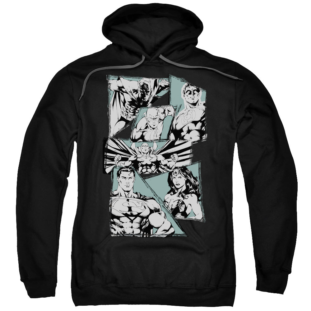Justice League a Mighty League Mens Hoodie Black Officially Licensed