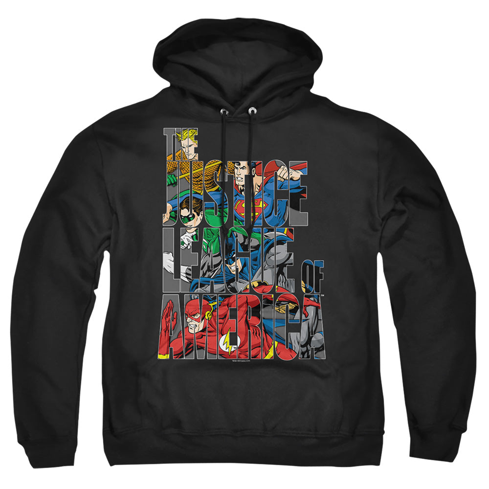 Justice League Of America Lettered League Mens Hoodie Black Officially Licensed