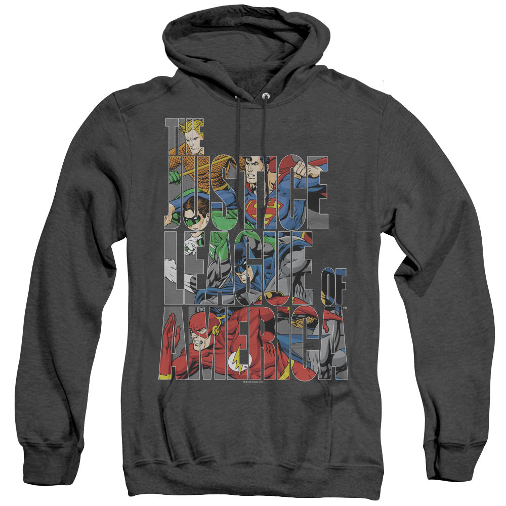 Justice League Of America Lettered League Mens Heather Hoodie Black Officially Licensed