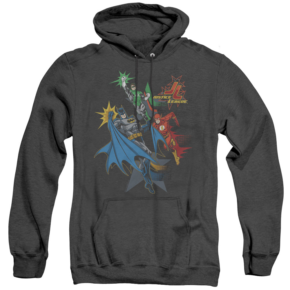 Justice League Of America Action Stars Heather Mens Hoodie Black Officially Licensed