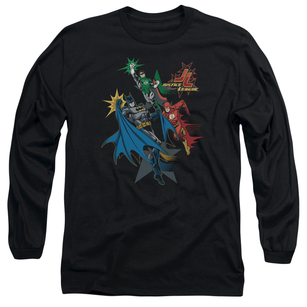 Jla Action Stars Mens Long Sleeve Shirt Black Officially Licensed
