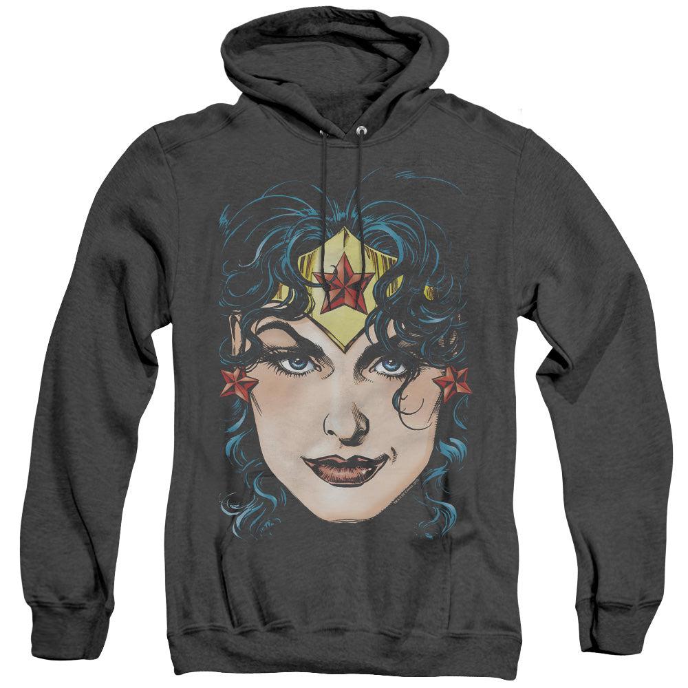 Dco Justice League Of America Wonder Woman Head Mens Heather Hoodie Black Officially Licensed