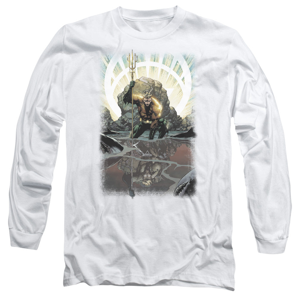 Jla Brightest Day Aquaman Mens Long Sleeve Shirt White Officially Licensed