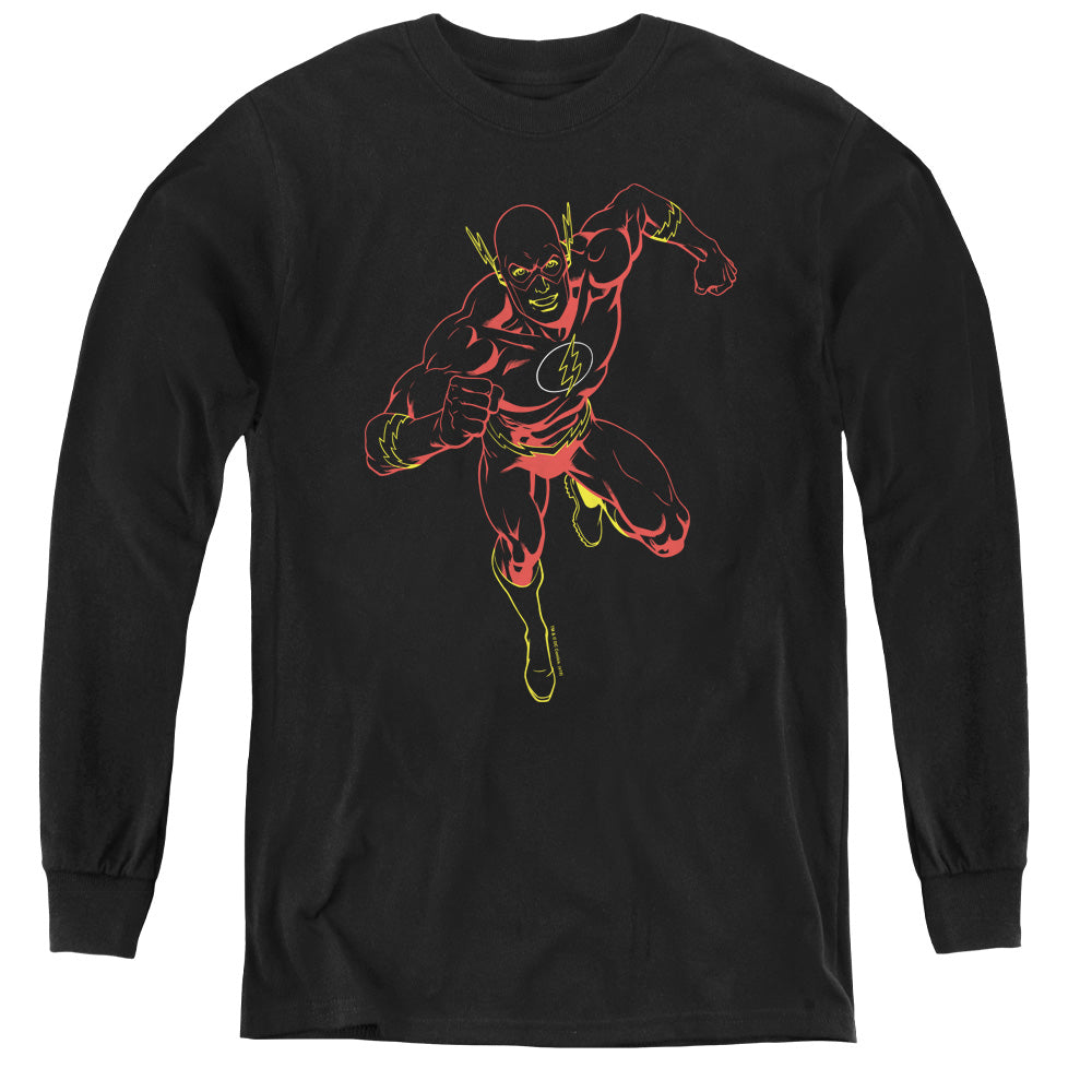 Justice League Neon Flash Long Sleeve Kids Youth T Shirt Black Officially Licensed