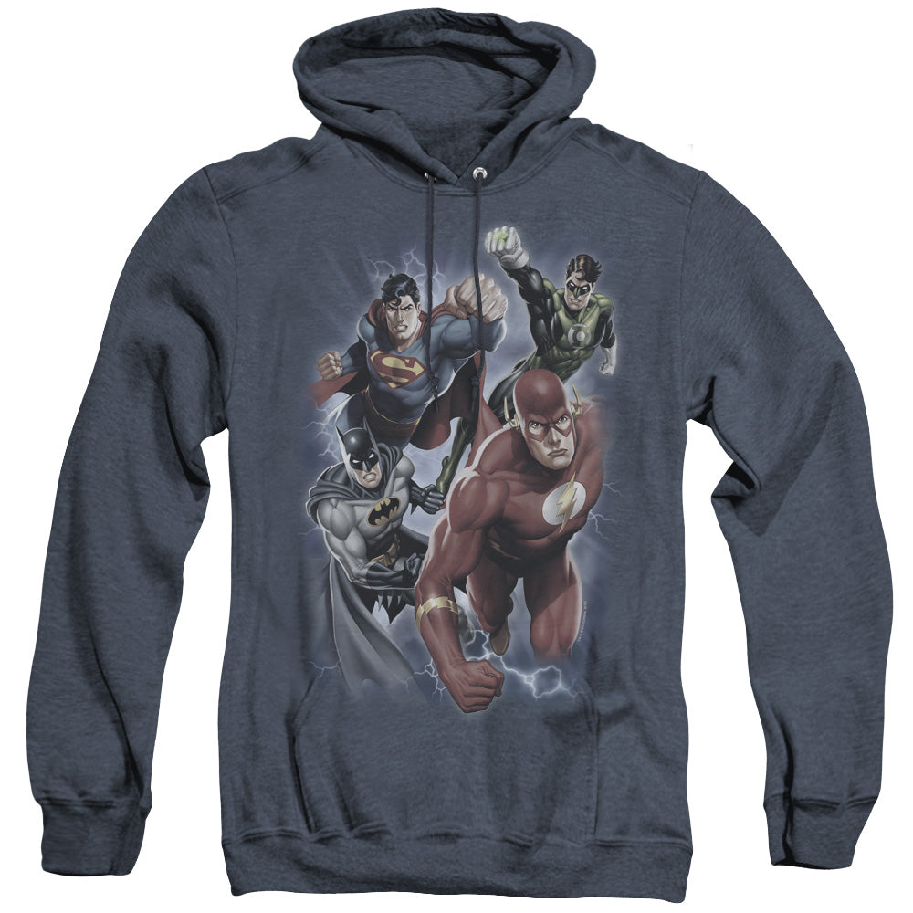 Justice League Of America Storm Chasers Mens Heather Hoodie Navy Officially Licensed