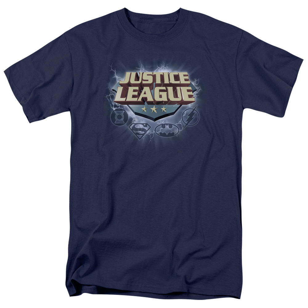 Justice League Storm Logo Mens T Shirt Navy Blue Officially Licensed