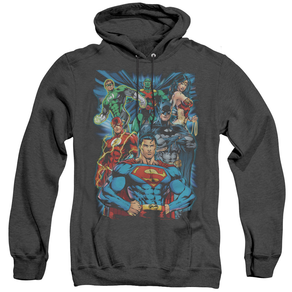 Justice League Of America Justice Is Served Mens Heather Hoodie Black Officially Licensed
